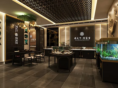 Modern Luxury Jewelry Store Interior Design With Display Counters And Chandeliers 3d model