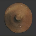 Ancient Handmade Clay Pottery Lid With Rustic Brown Texture And Small Knob 3d model
