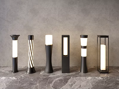 Modern Outdoor Lamps With Various Stylish Standing Designs And Unique Black Shapes 3d model