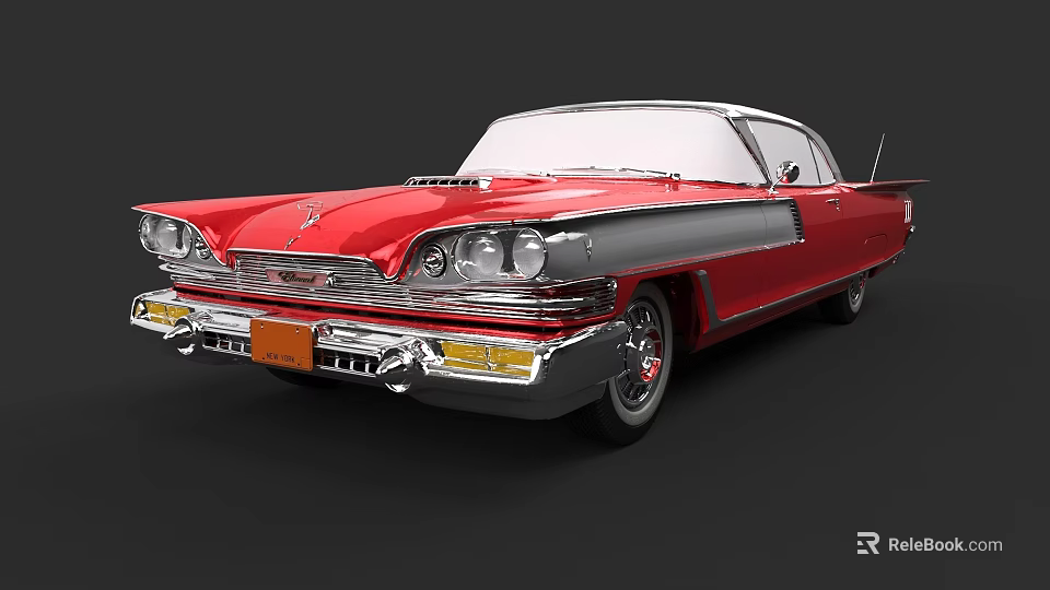 Red Vintage Classic Car With White Roof Chrome Accents And Retro Body Design 3d model 