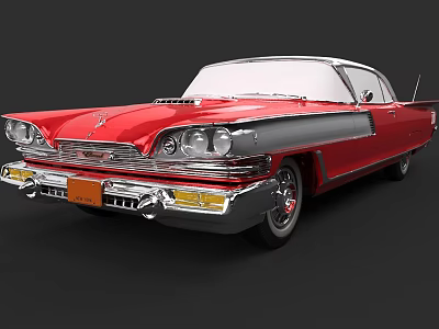 Red Vintage Classic Car With White Roof Chrome Accents And Retro Body Design 3d model
