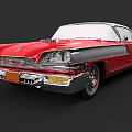 Red Vintage Classic Car With White Roof Chrome Accents And Retro Body Design