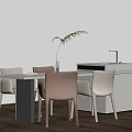 Modern Kitchen Interior Design With Spacious Island Table And Dining Chairs 3d model