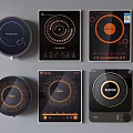 Various Modern Induction Cooktops As Kitchen Appliances With Diverse Control Panels 3d model