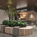 ZOO COFFEE Cafe Interior With Wooden Decor Plants Circular Seating Area And Counter