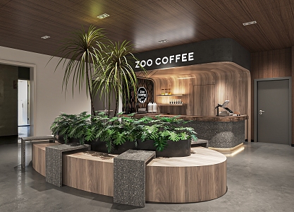 Modern coffee shop milk tea shop dessert shop bar cashier console leisure tables and chairs back kitchen equipment 3d model