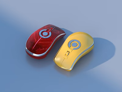 Red and Yellow Wireless Mice With Circular Logo Ergonomic Design For Daily Use 3d model