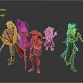 Diverse Fantasy Characters With Unique Costumes Weapons And Distinct Appearances