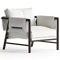 Modern Minimalist Leisure Chair With Black Metal Frame Light Fabric Upholstery And Wrapped Armrests