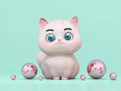 Cute Pink Reptile Plush Figure With Blue Eyes And Surrounding Small Pink Balls 3d model