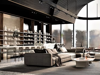 Modern Reception Area Home Living Room Multi-Person Sofa Wine Bottle Wine Utensils Bar Counter Bar Chair Coffee Table Decoration Fold 3d model