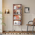 Modern Multi Tiered Bookshelf With Books Records Framed Art Floor Lamp Palm Leaves And Chair
