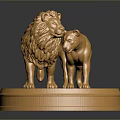 Decorative Golden Lion and Animal Sculpture on Shiny Polished Gold Circular Base