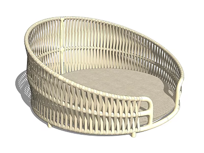 Round Wicker Sofa Design With Comfortable Gray Cushion And Rattan Frame 3d model