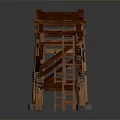 Three Handcrafted Wooden Stools With Cross Legged Structure Wooden Slat Seats And Gray Padded Feet