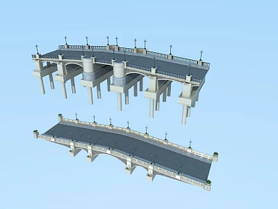 Two Different Architectural Bridge Designs With Lamp Posts Railings and Details 3d model