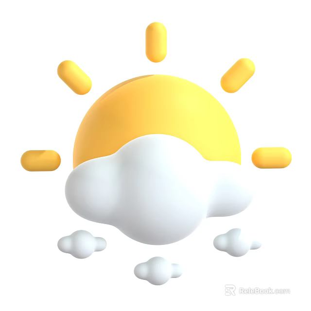 Pleasant Scenery With Bright Sun And Fluffy White Clouds In Clear Sky 3d model 