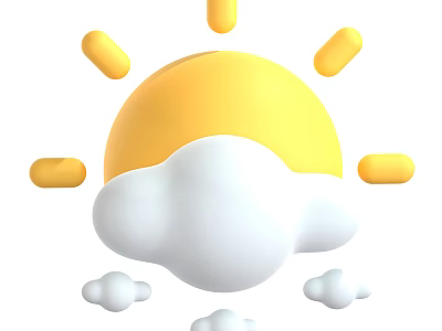Pleasant Scenery With Bright Sun And Fluffy White Clouds In Clear Sky 3d model