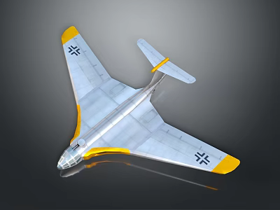 Shiny Silver Model Airplane With Yellow Wingtips Tail And Black Cross Symbols 3d model