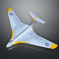 Shiny Silver Model Airplane With Yellow Wingtips Tail And Black Cross Symbols