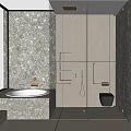Elegant Modern Bathroom Interior With Marble Walls Bathtub Shower And Large Scenic Window View