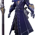 Fantasy Game Movie Character In Dark Blue Robe With Swords