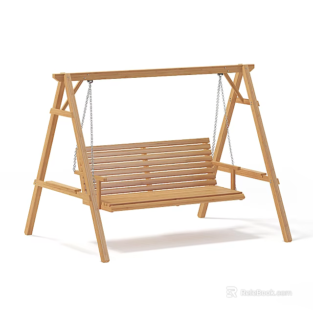 Outdoor Wooden Play Equipment Frame Swing Seat With Chain Hanging Design 3d model 