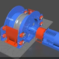 Industrial Winch Equipment With Blue Orange Drum Motor And Metal Base