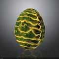Vibrant Green And Yellow Egg Shaped Object With Wavy Stripes And Shiny Surface 3d model