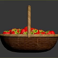 Beautiful Wicker Basket Filled with Fresh Ripe Strawberries and Yellow Flowers