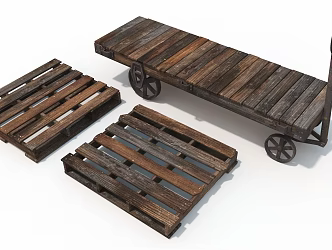 Scooter Retro Industrial Supplies Wooden Clip Packing Rack Trolley 3d model