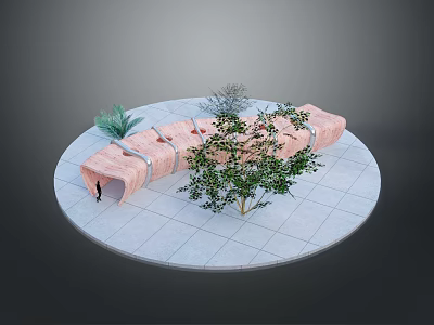 Circular Platform Featuring Pink Tubular Structure With Green Trees And Small Figure 3d model