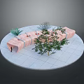 Circular Platform Featuring Pink Tubular Structure With Green Trees And Small Figure