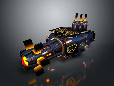 Futuristic Sci-Fi Weapon Featuring Glowing Parts Cannon Barrel Blue Black Body Yellow Details Red Glow 3d model