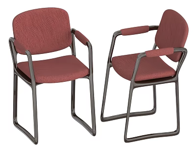 Red Upholstered Single Chair With Black Metal Frame And Armrests 3d model
