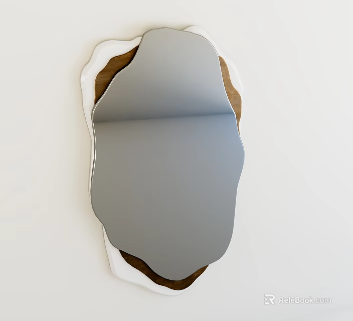 Irregular Shaped Mirror With White Frame Hanging On White Wall 3d model