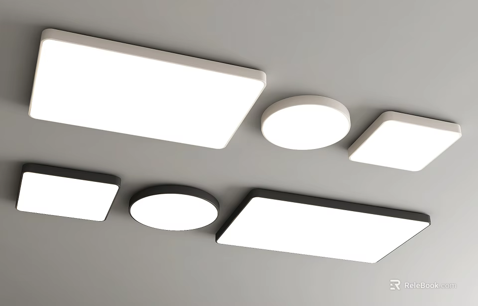 Modern Ceiling Lights with Square and Round Shapes in Minimalist White Design 3d model 