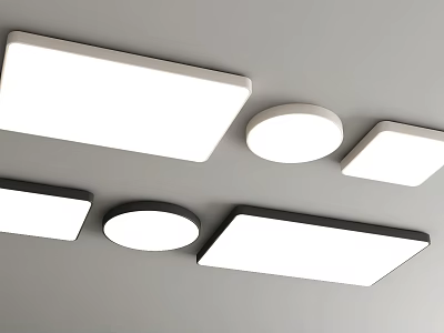 Modern Ceiling Lights with Square and Round Shapes in Minimalist White Design 3d model