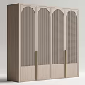 Modern Four Door Wardrobe with Lattice Panel Doors and Metal Handles in Light Wood Tone
