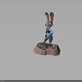 3D Rabbit Character With Long Ears Blue Outfit Pink Base And Green Grass