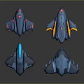 Four Blue Aircraft Models With Sleek Design And Red Yellow Accent Features 3d model