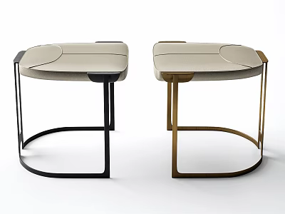 Modern Minimalist Stools With Beige Padded Seats And Black Gold Metal Frames 3d model