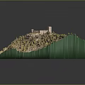Natural Garden Landscape With Lush Green Vegetation And Hilltop Path Structure