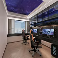 Starry Sky Ceiling Gaming Room With Multiple Monitors And Ergonomic Gaming Chairs