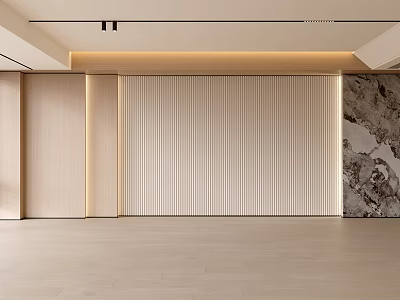 Modern Living Room Interior With Striped Accent Wall Marble Decor And Light Wood Flooring 3d model