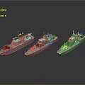 Three White Model Patrol Boats With Antennas And Equipment On Gray Background