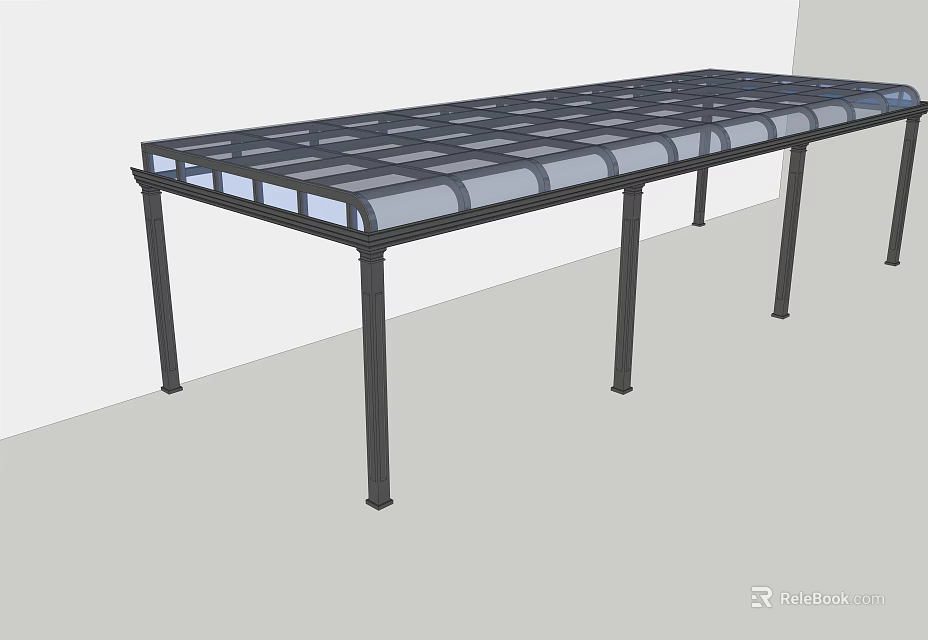 Modern Outdoor Patio Awning With Black Metal Frame And Grid Pattern Top 3d model 