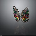 Ornate Decorative Colorful Feather Wings With Sparkling Gemstones And Intricate Details