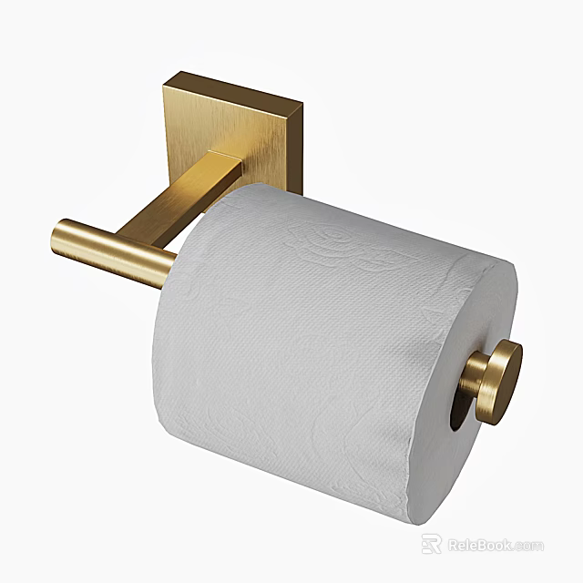 Brass Bathroom Hardware Toilet Paper Holder With White Roll And Wall Mount Design 3d model 