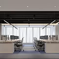 Modern Public Office Area With Desks Computers Office Chairs And Large Windows